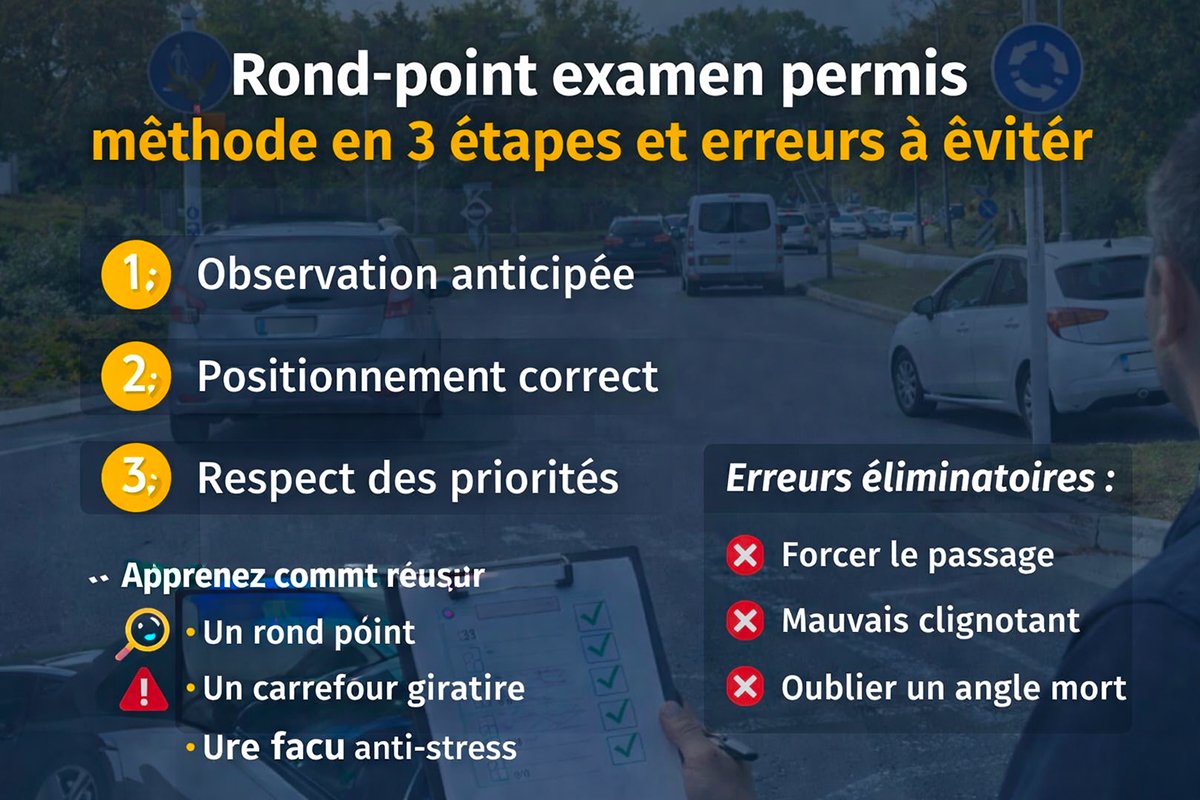 Rond point examen permis : priorité, placement et fautes
