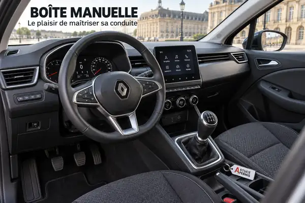 Intérieur d'une voiture-école à boîte manuelle, permis B 20h à Bordeaux